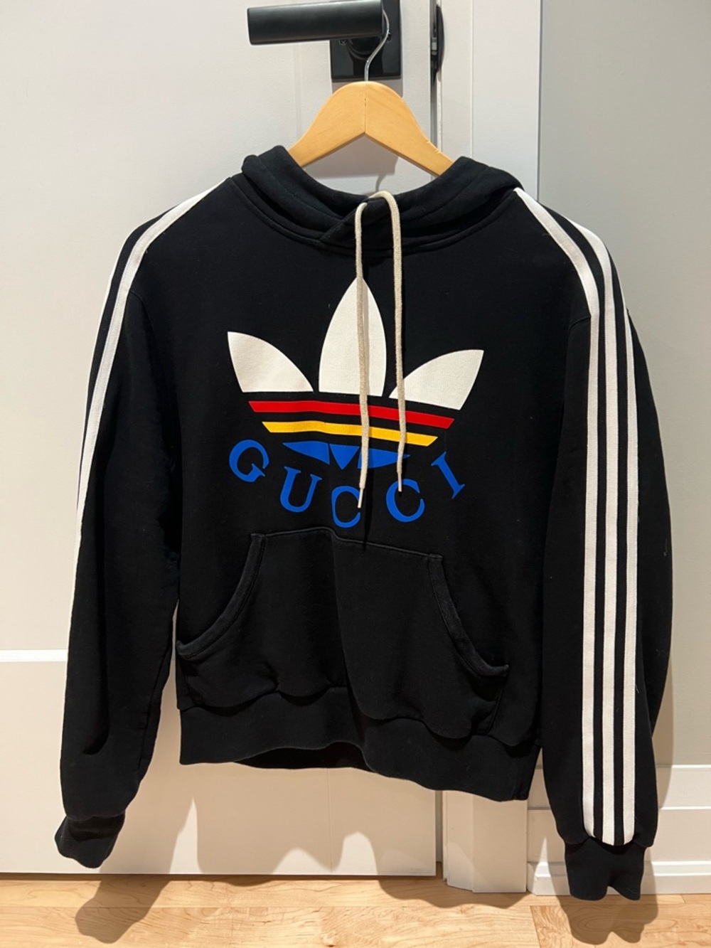 Gucci x Adidas 2022 Graphic Print Hoodie in Black, Mens size XS.